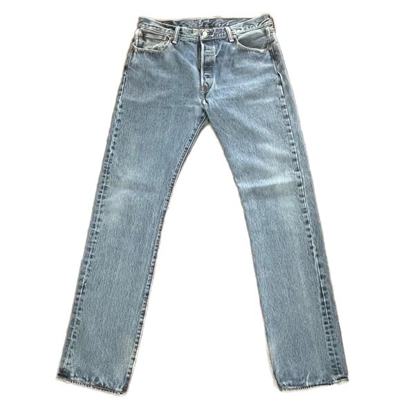 Levi's 501 Button Fly Jeans Mens 36 x 36 Medium Wash Straight Leg Work Worn Hems - Picture 3 of 8